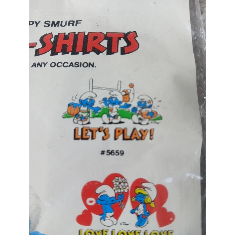 Set Of 2 New Vintage Smurf T-Shirt Super Smurf & Lets Play Fits 14